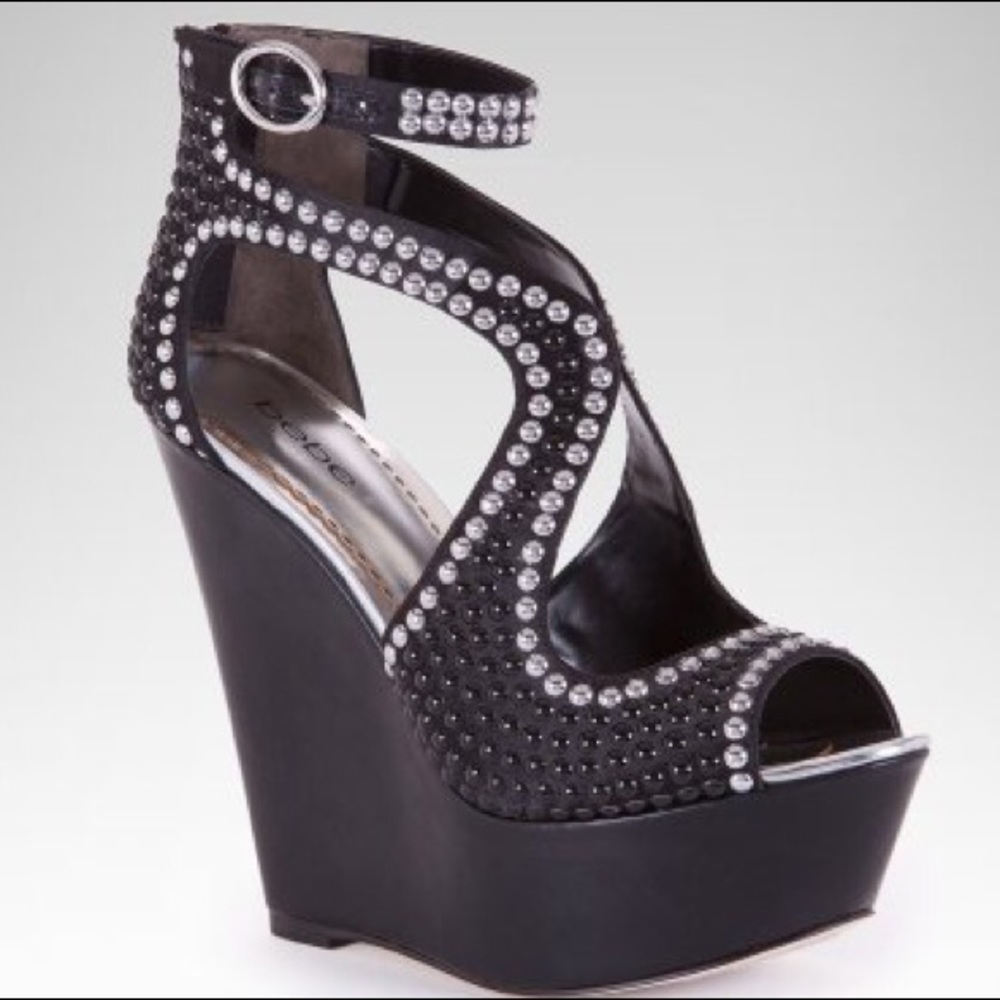 Bebe Caitlin II Studded Wedges Platforms